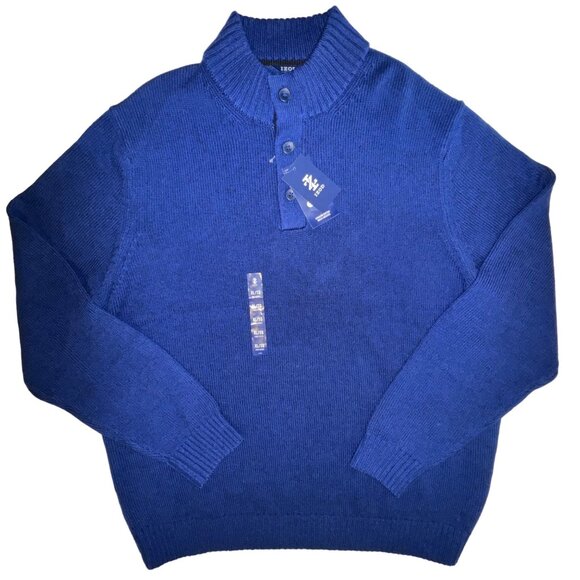 Izod Mens Medieval Blue Ribbed Mock Neck Sweater X-Large XL Pull Over - Picture 1 of 7